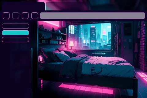 Neon Cyberpunk Sci-fi Anime Bedroom by Axiian19